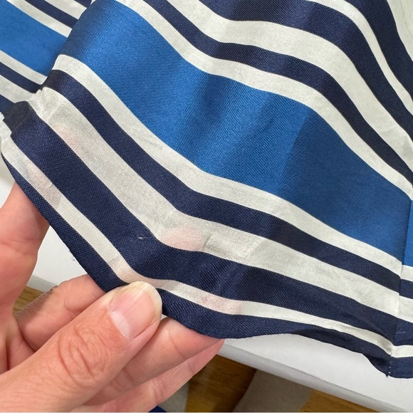 Theia Jacquard Nautical Stripe Midi Dress Blue Cap Sleeve V Back - Picture 12 of 12